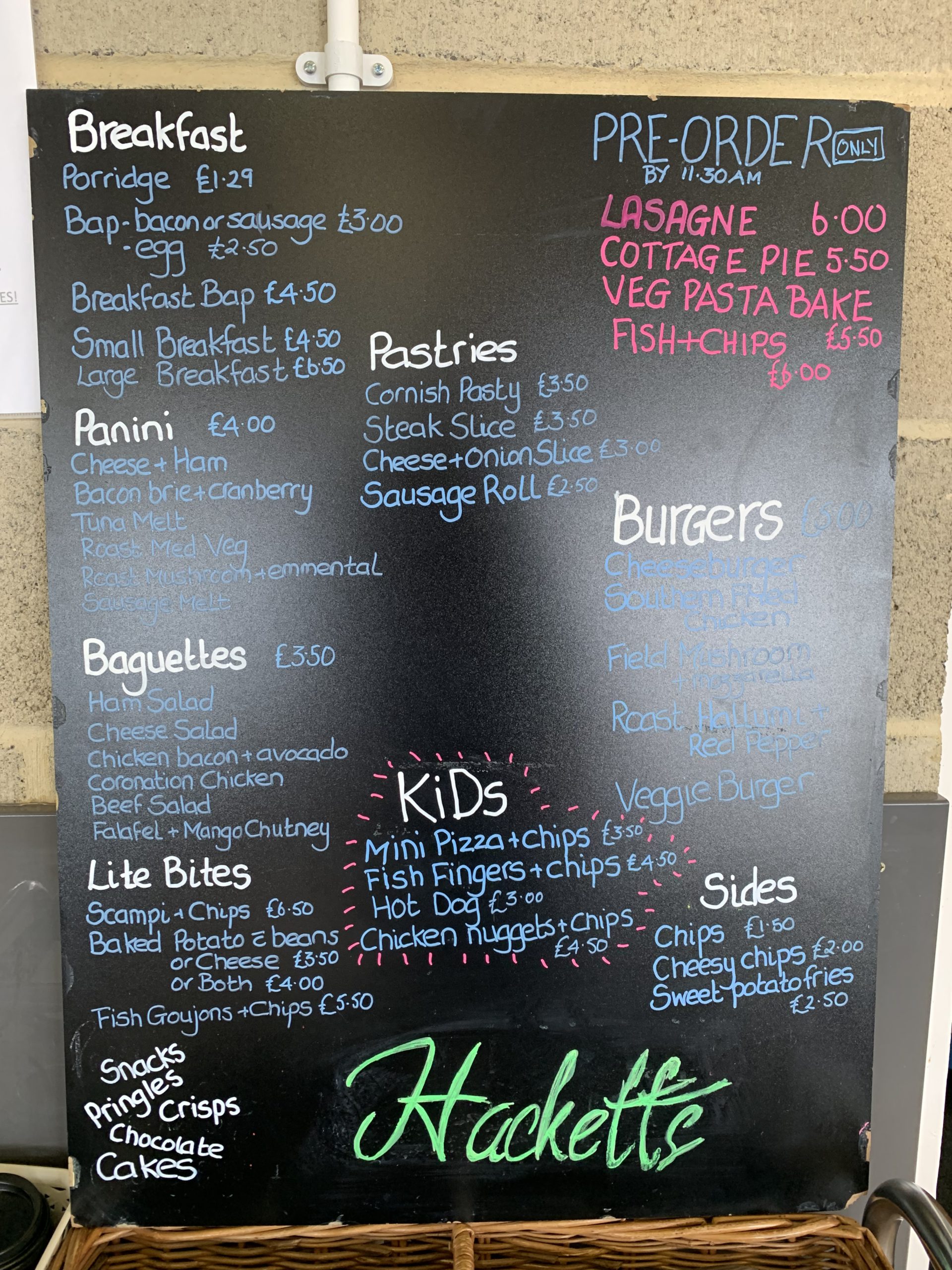 Hacketts Menu